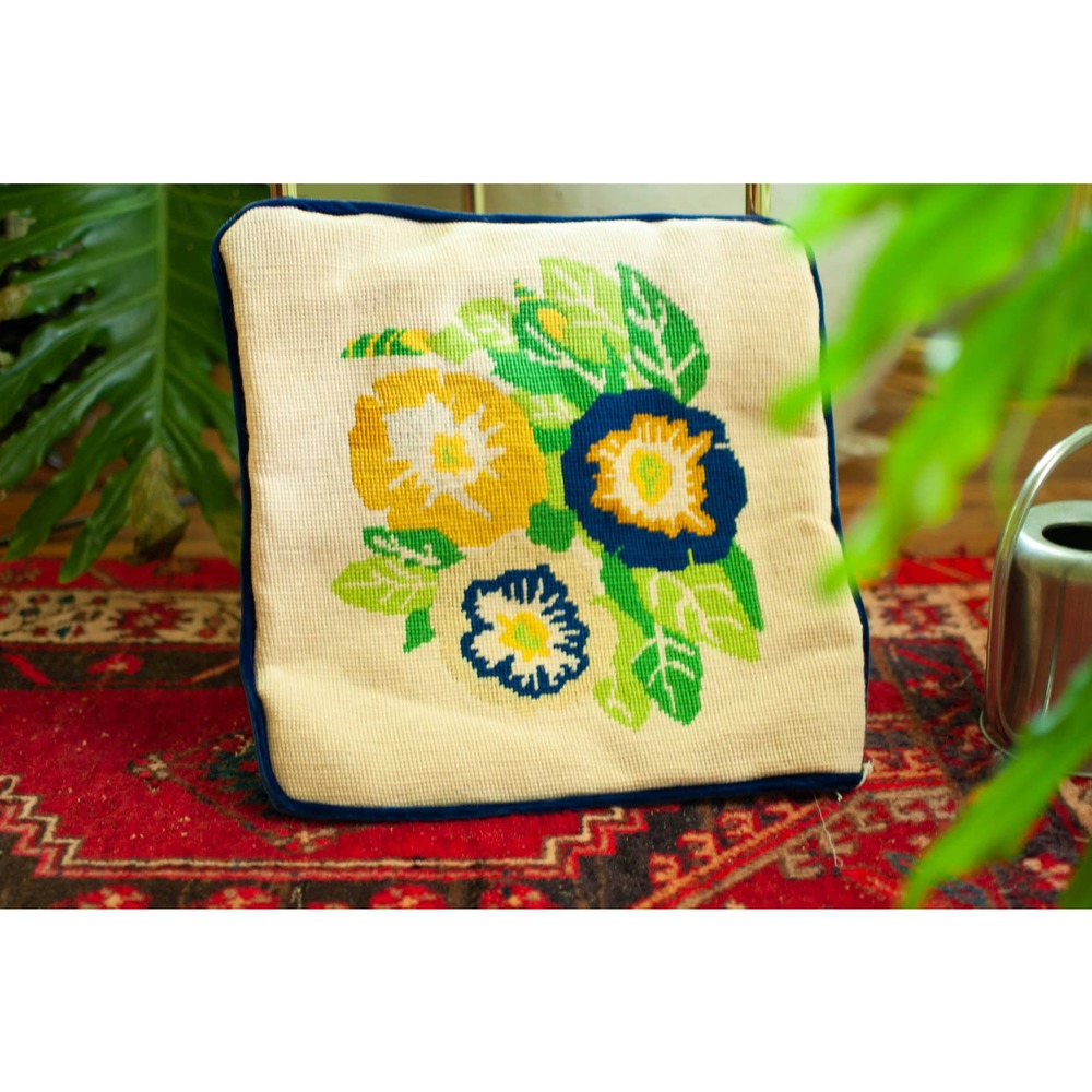 vintage 60s floral needlepoint pillow cover